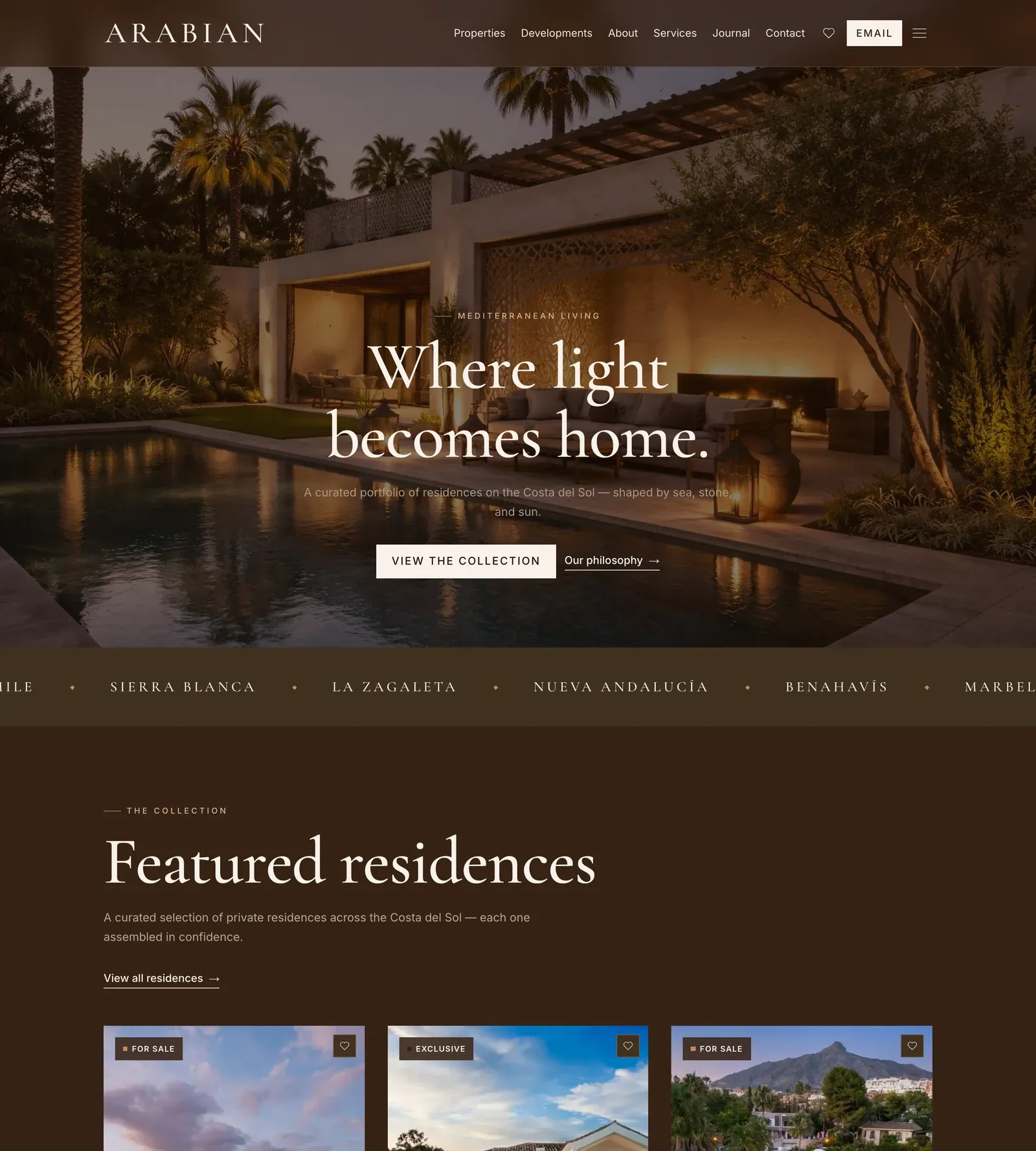 The home page of Arabian, a website from the Sytio catalogue
