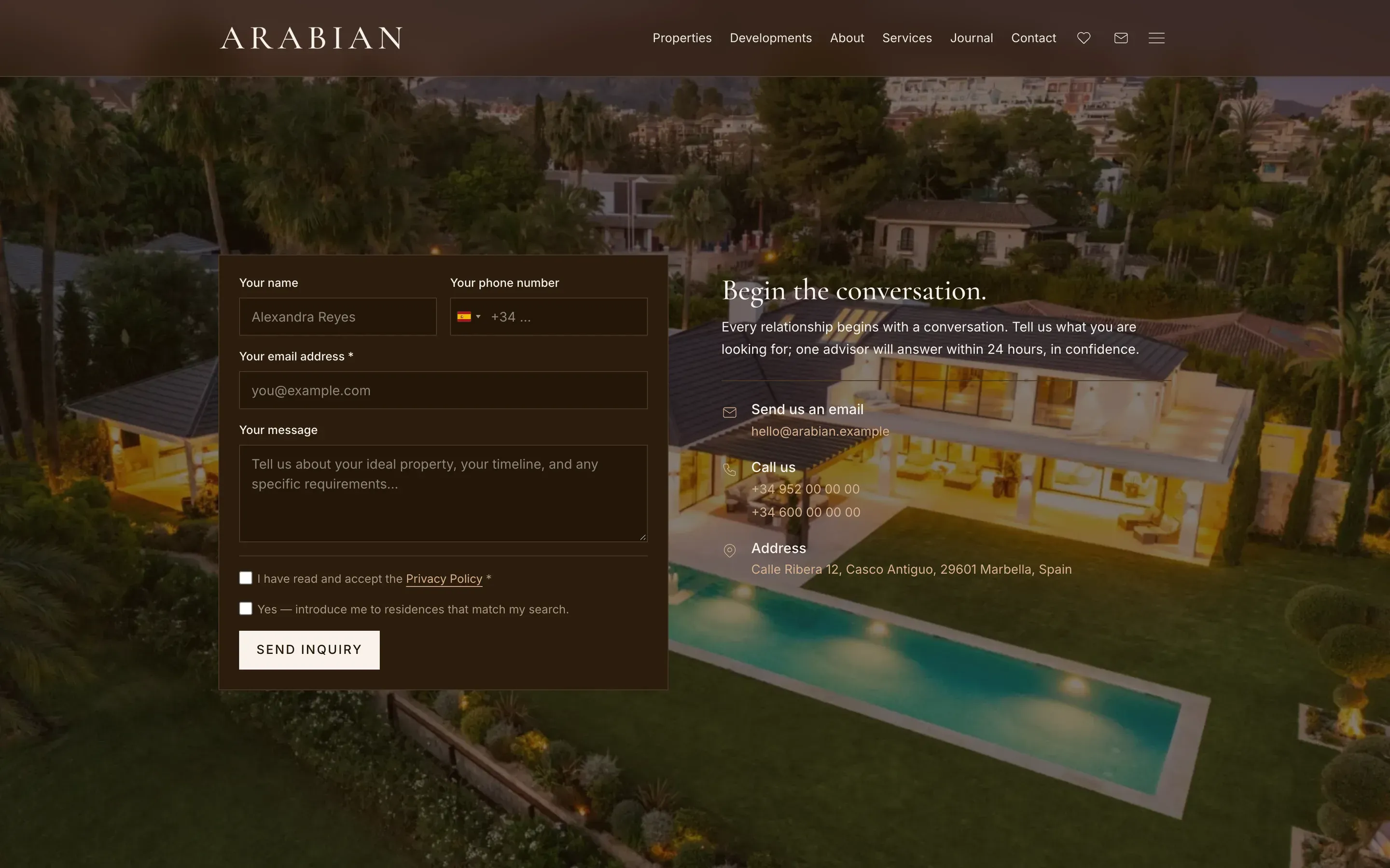 Arabian's contact page