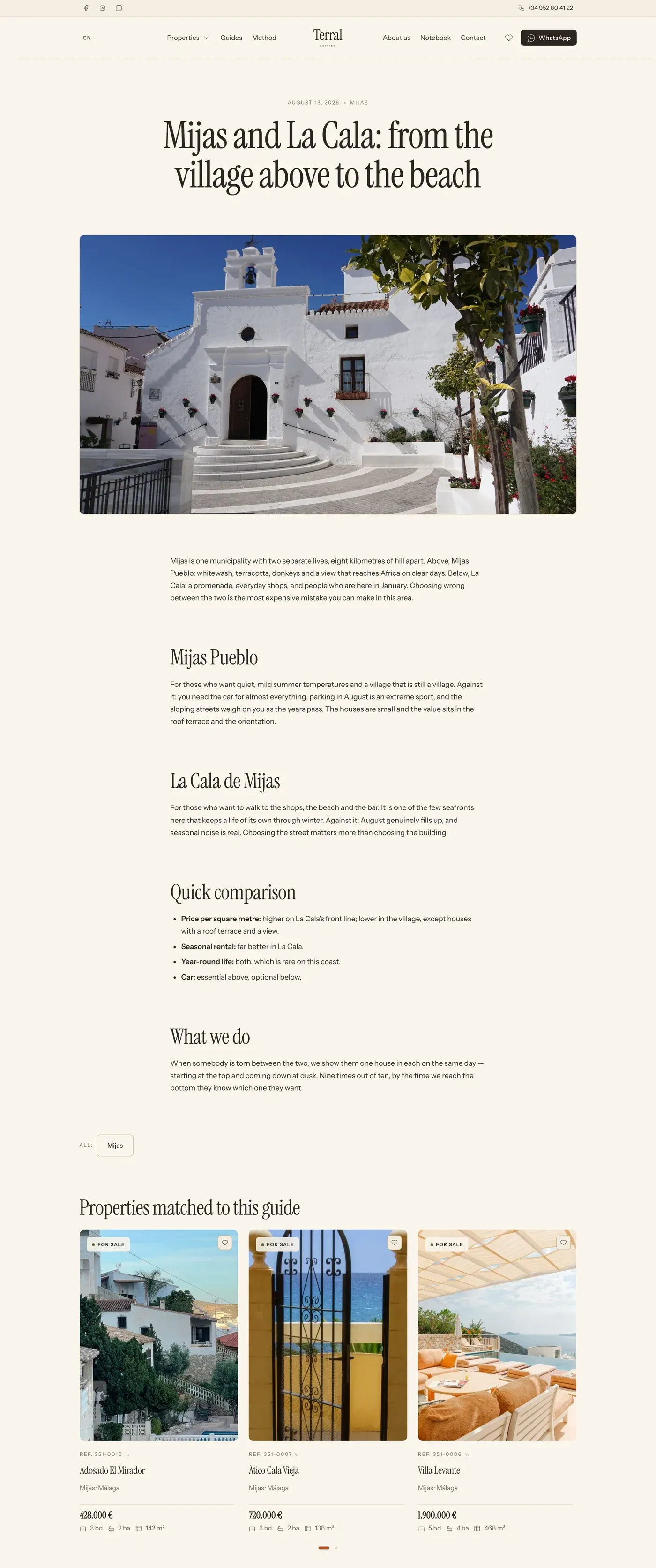 An area guide on Terral, a website from the Sytio catalogue, with the properties matched to that area