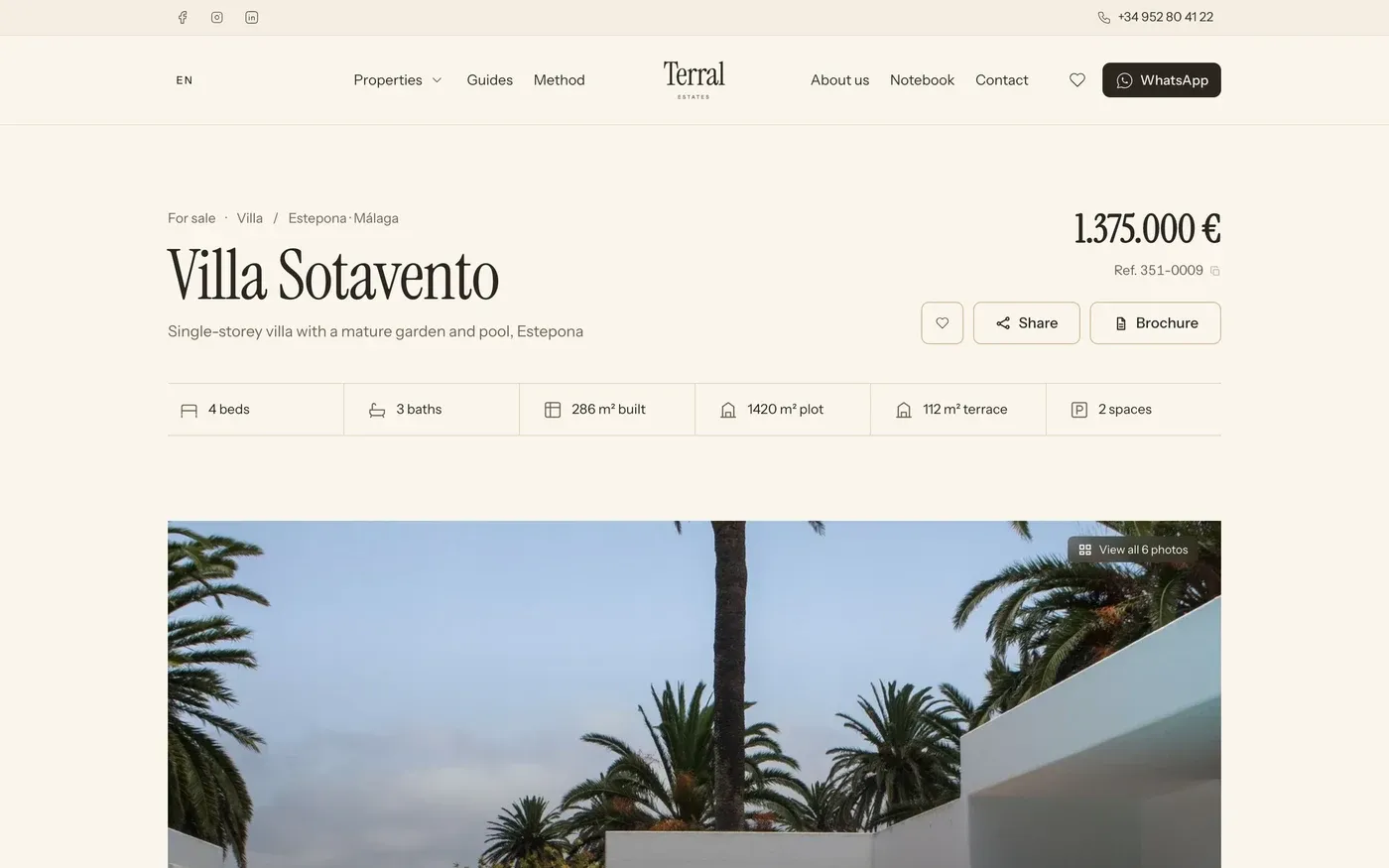 An editorial property page, like a magazine: Terral, a website from the Sytio catalogue