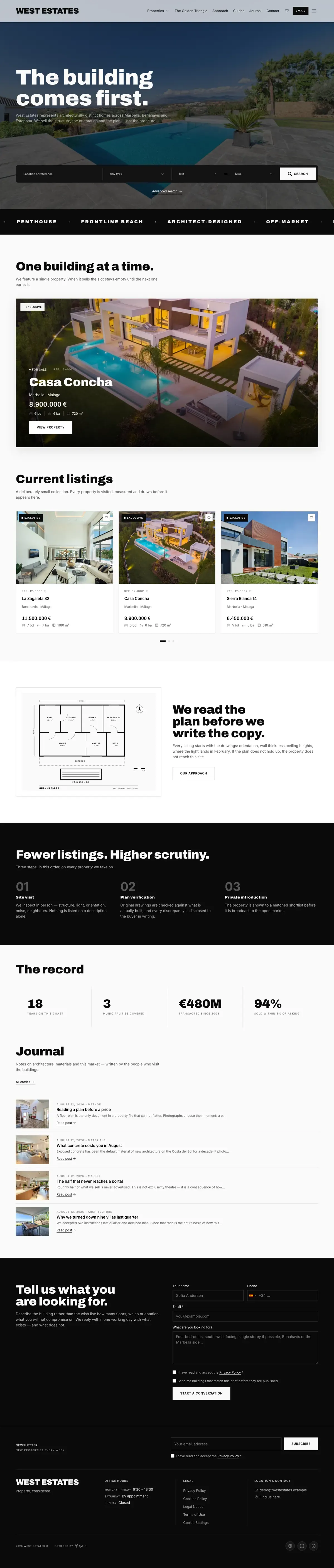West Estates, a website from the Sytio catalogue